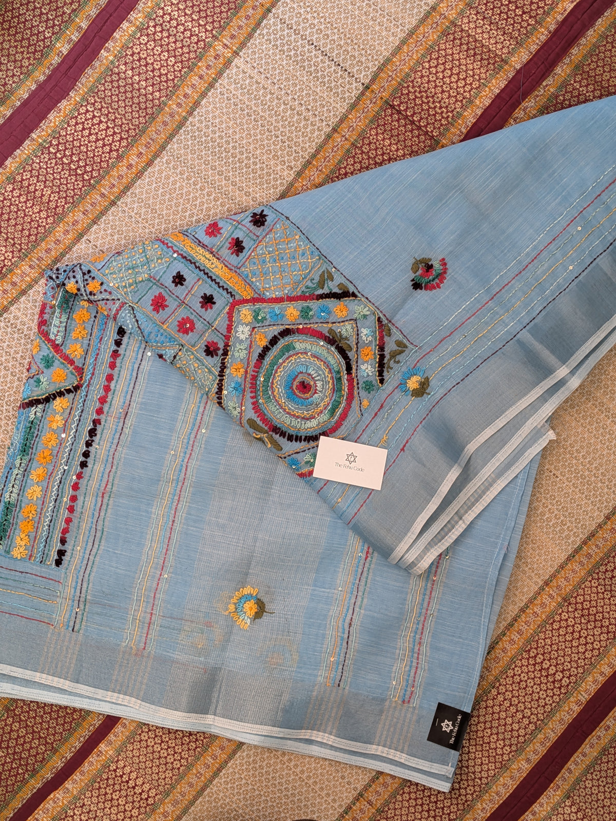 Tissue Linen Lambadi Embroidery Saree- Sky Blue