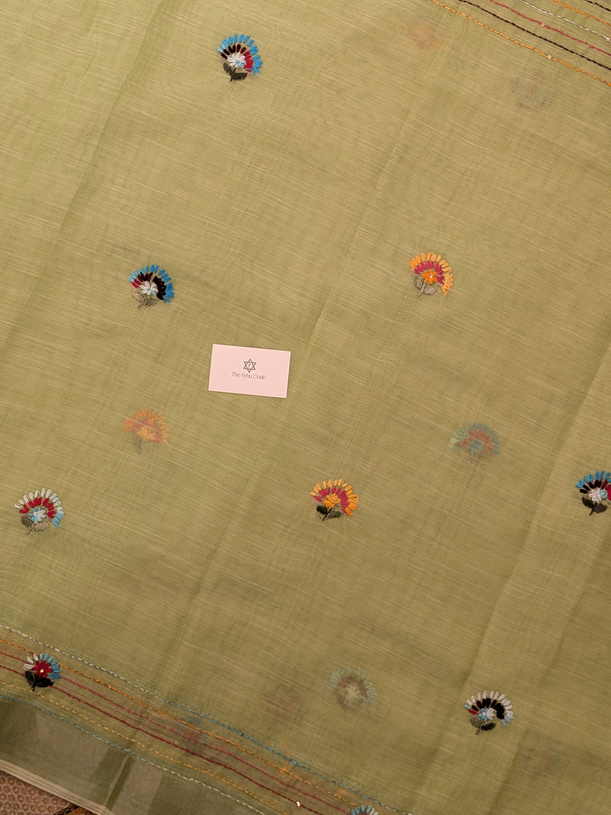 Tissue Linen Lambadi Embroidery Saree- Pista Green