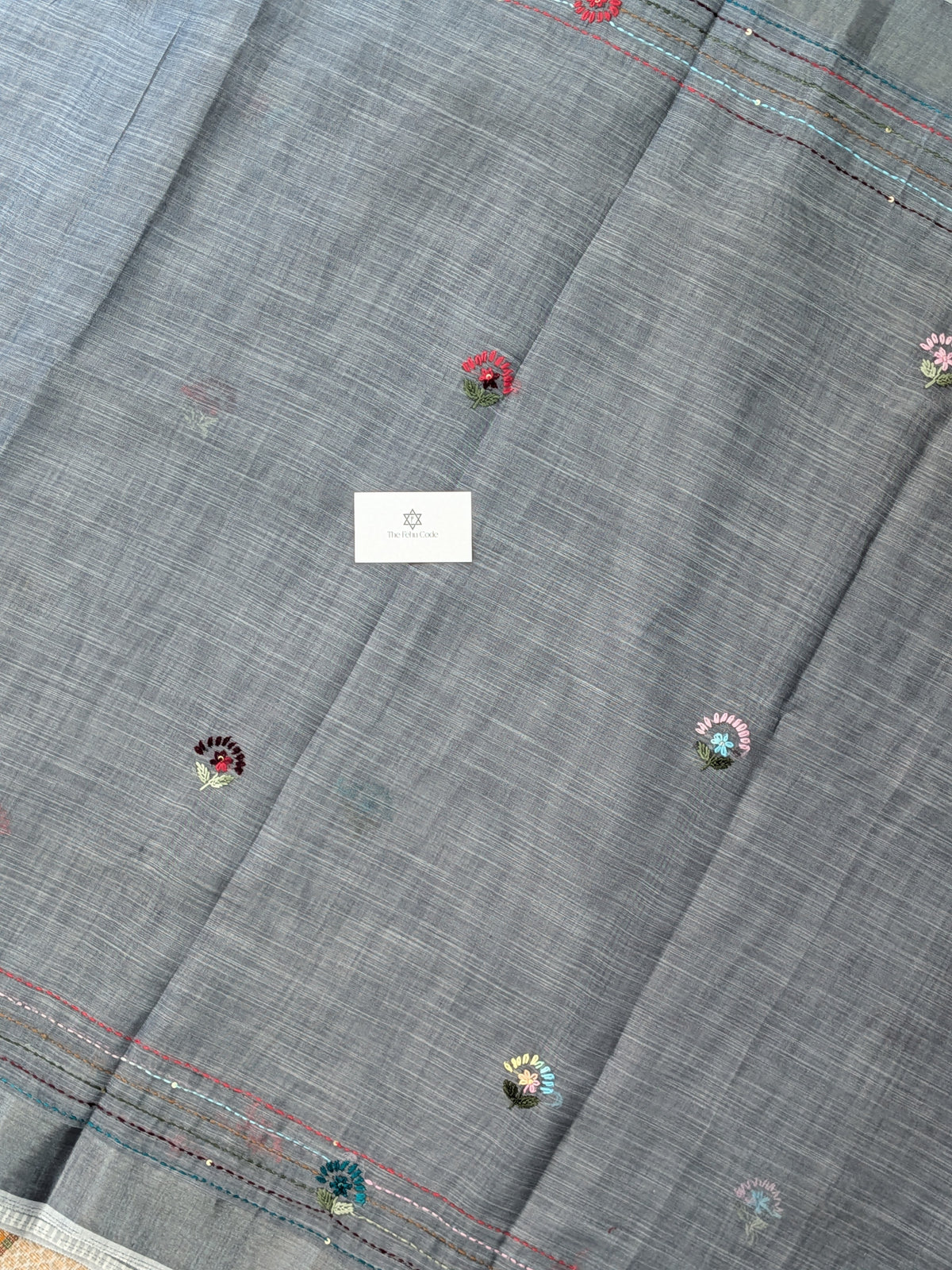 Tissue Linen Embroidery Saree- Grey