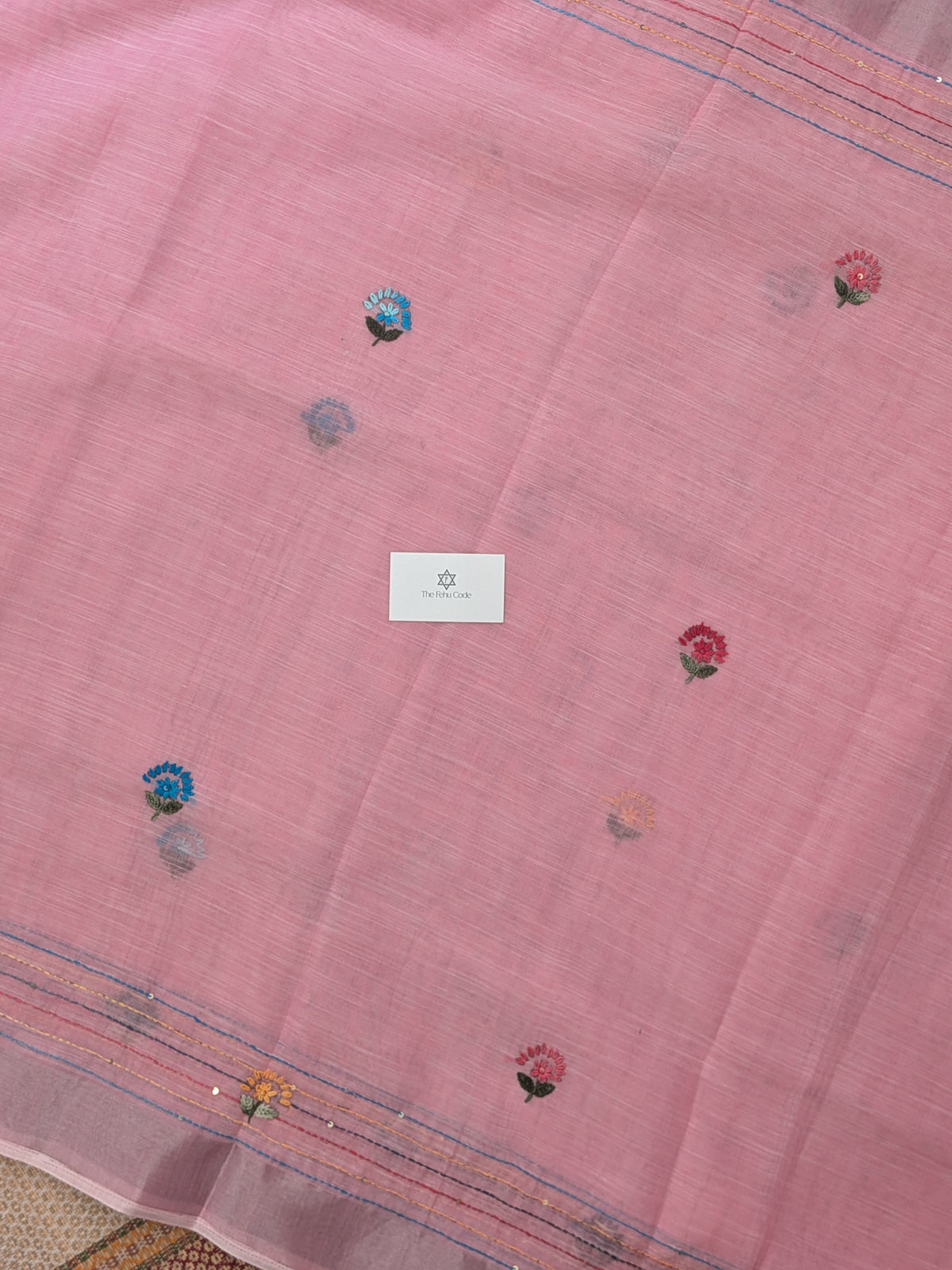 Tissue Linen Embroidery Saree- Pink