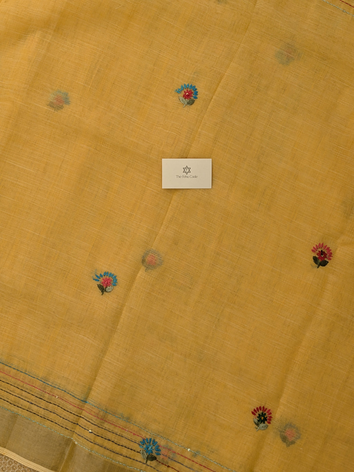 Tissue Linen Embroidery Saree- Yellow