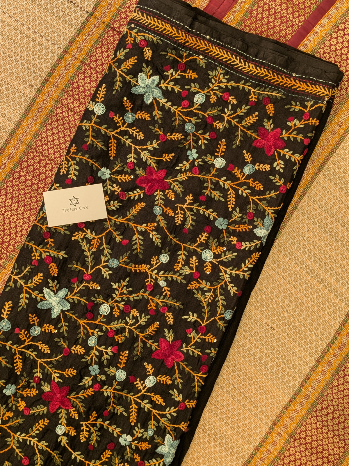Tussar Embroidery Heavy Pallu Saree- Black