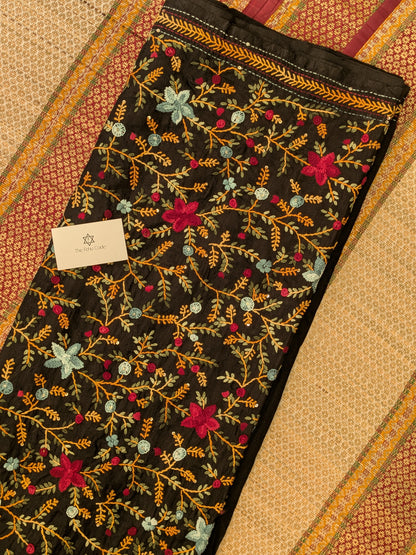Tussar Embroidery Heavy Pallu Saree- Black