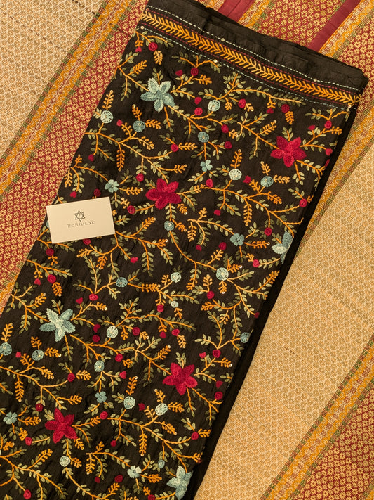 Tussar Embroidery Heavy Pallu Saree- Black