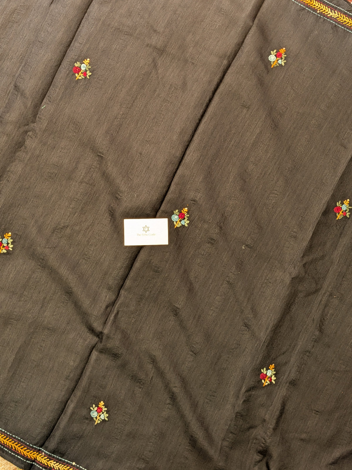 Tussar Embroidery Heavy Pallu Saree- Black