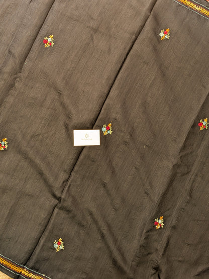Tussar Embroidery Heavy Pallu Saree- Black