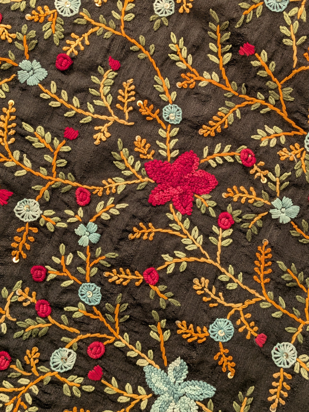 Tussar Embroidery Heavy Pallu Saree- Black