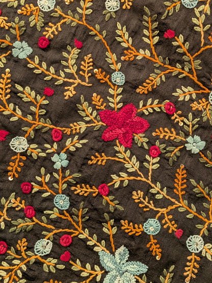 Tussar Embroidery Heavy Pallu Saree- Black