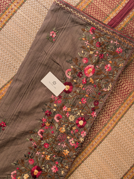 Tussar Embroidery Saree- Jute