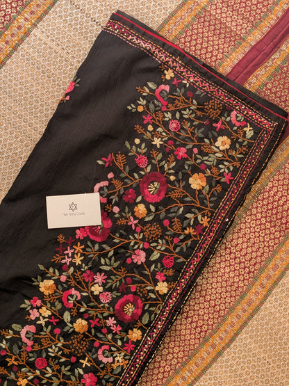 Tussar Embroidery Saree- Black