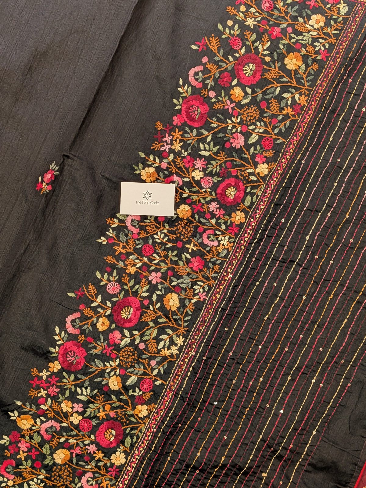Tussar Embroidery Saree- Black