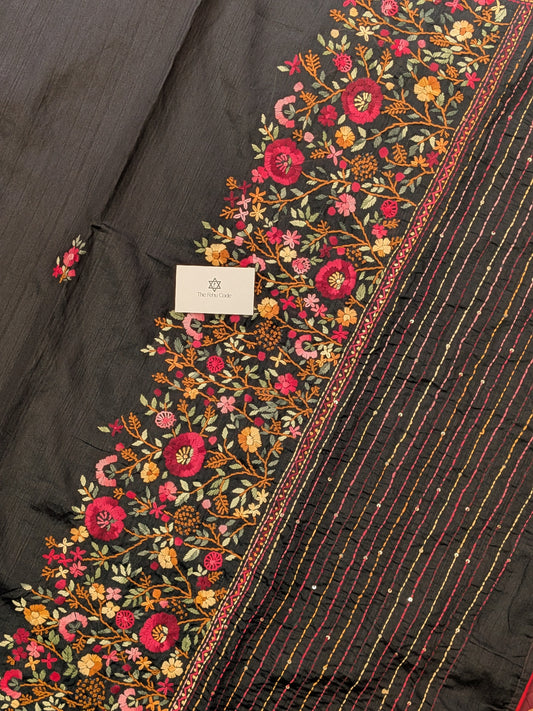 Tussar Embroidery Saree- Black