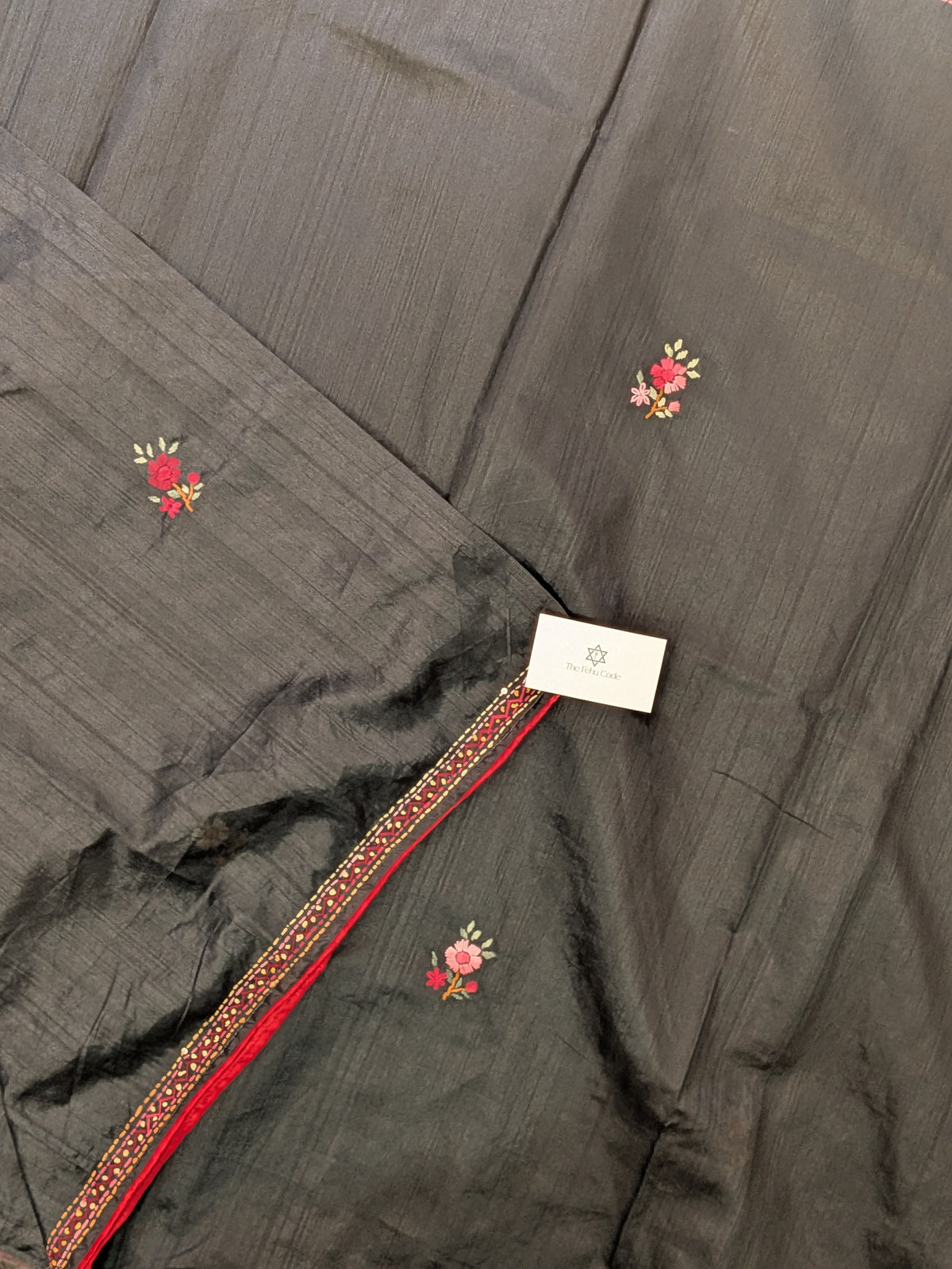 Tussar Embroidery Saree- Black