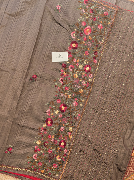 Tussar Embroidery Saree- Jute