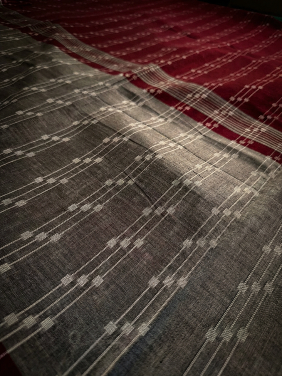 Calcutta Soft Jamdani Maroon and Grey Saree