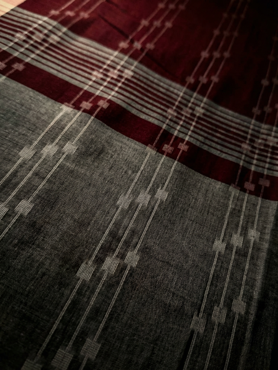 Calcutta Soft Jamdani Maroon and Grey Saree