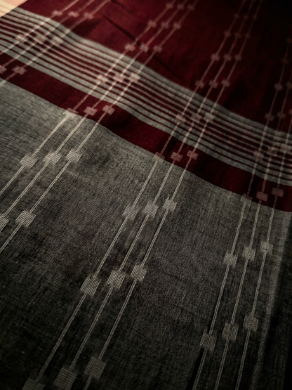 Calcutta Soft Jamdani Maroon and Grey Saree