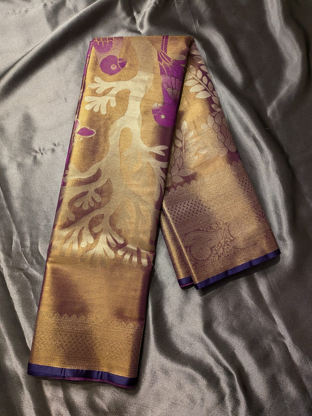Semi Grand Tissue Silk Saree with Meenakari Work- Copper