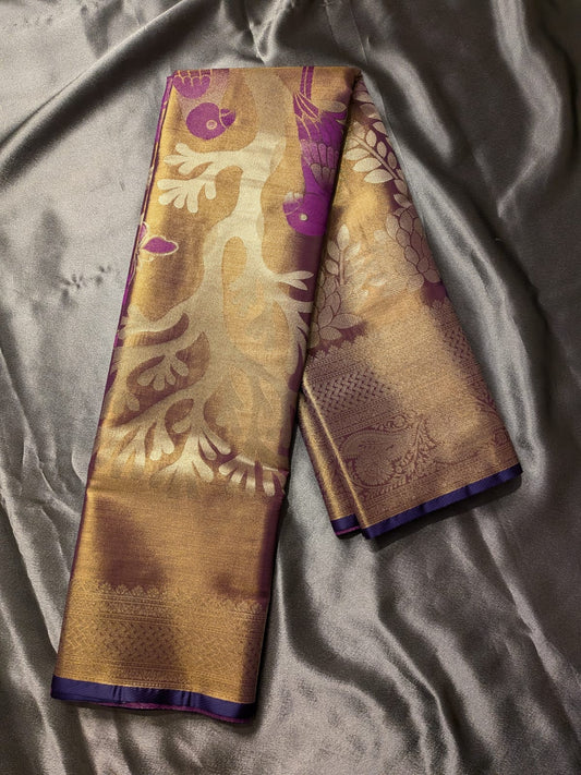 Semi Grand Tissue Silk Saree with Meenakari Work- Copper