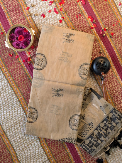 Munga Cotton Saree with Tribal Folk Motifs