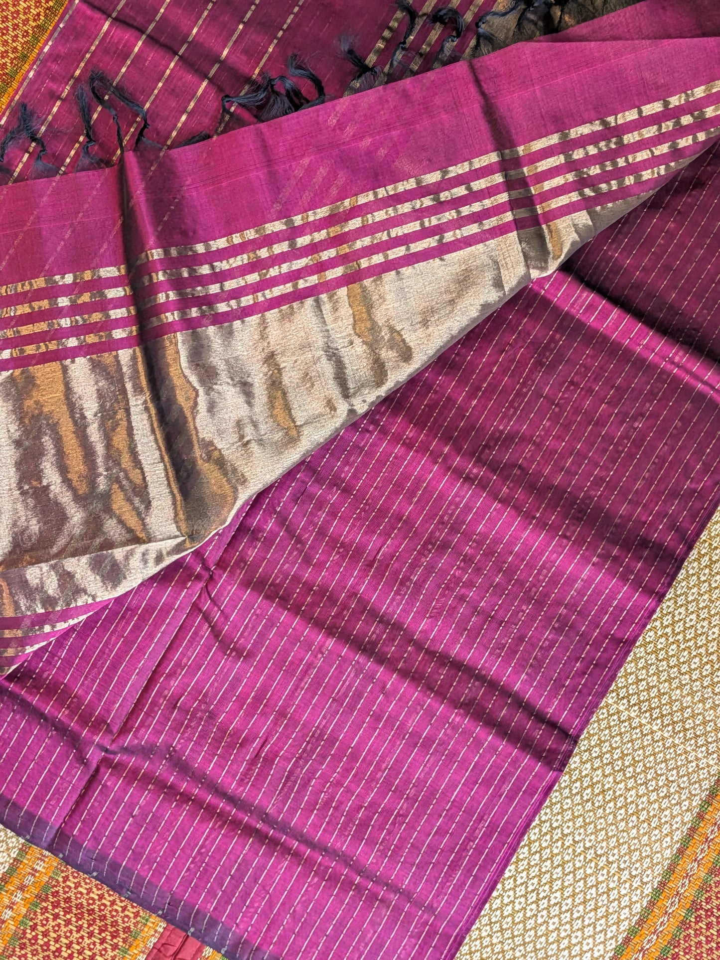 Paturu Pattu Dual Zari Metallic Stripes- Purple