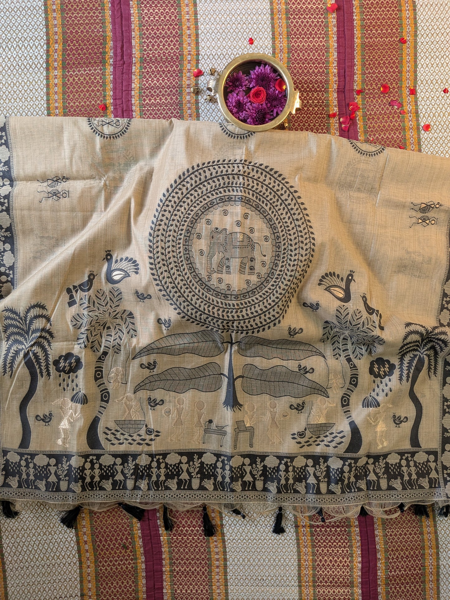 Munga Cotton Saree with Tribal Folk Motifs