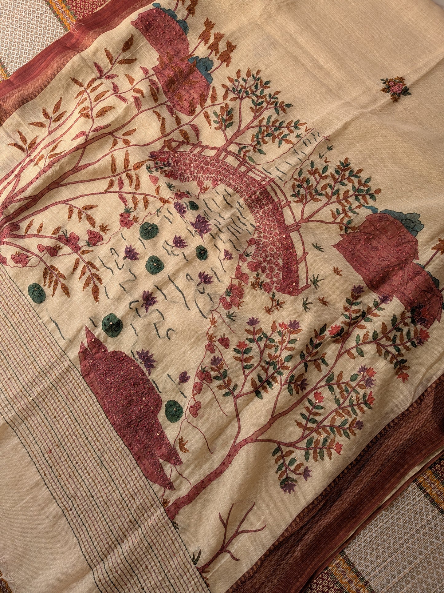 Handloom Linen Saree with French Knot Embroidery- 2