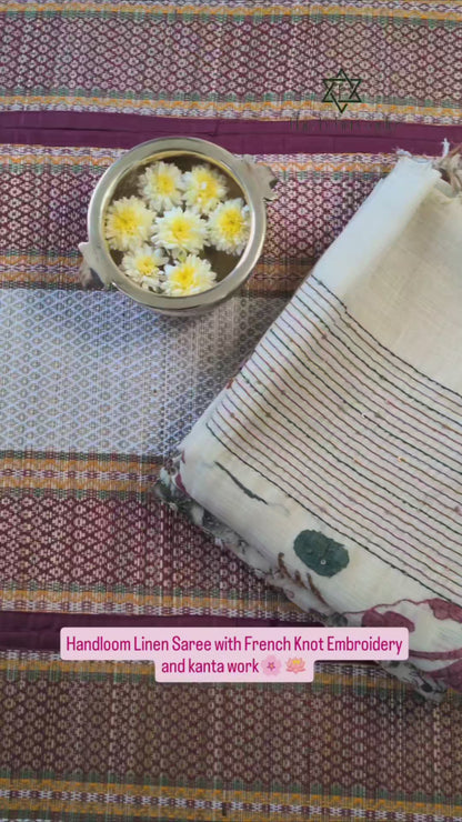 Handloom Linen Saree with French Knot Embroidery