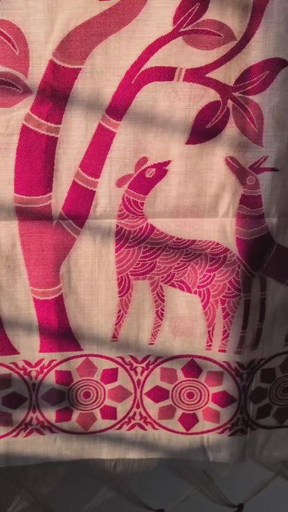 Munga Cotton Saree with Deer and Bird Motifs