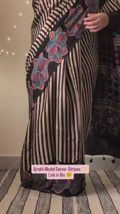 Ajrakh Modal saree- Stripes